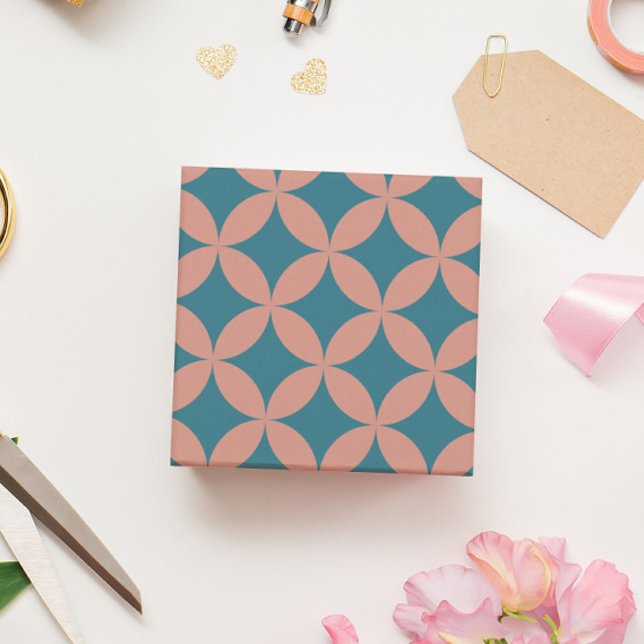 Mid-Century Mod Geometric Retro Modern Peach Blue Wrapping Paper (Mid Mod Wrapping Paper in Peach and Blue)