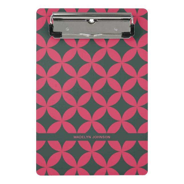 Mid-Century Mod Geometric Retro Modern Pink & Fir Mini Clipboard (Front)