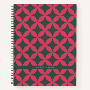 Mid-Century Mod Geometric Retro Modern Pink & Fir Notebook