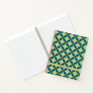 Mid-Century Mod Geometric Retro Modern Teal Green Notebook