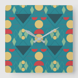Mid Century Mod Geometric Turquoise  Square Wall Clock