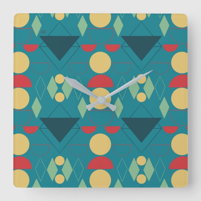 Mid Century Mod Geometric Turquoise  Square Wall Clock (Front)