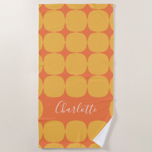 Mid Century Mod in Yellow and Orange Script Name Beach Towel