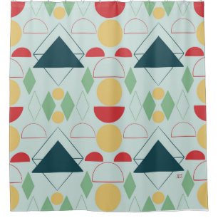 Mid Century Mod Mint Geometric Shower Curtain