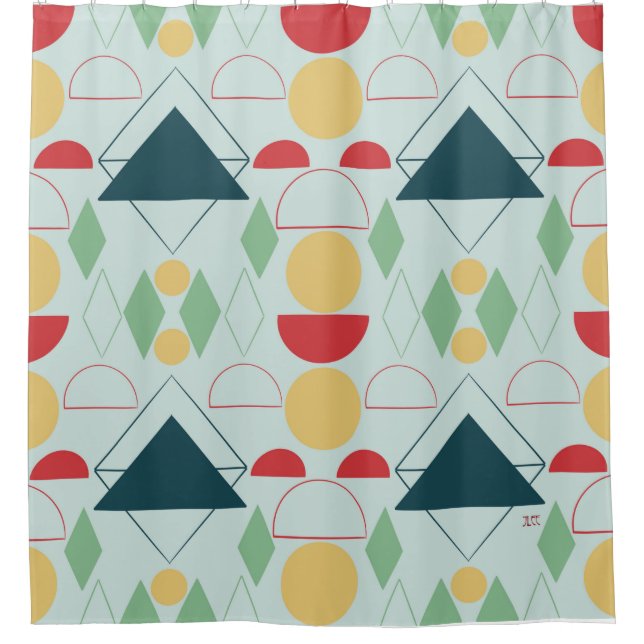 Mid Century Mod Mint Geometric   Shower Curtain (Front)