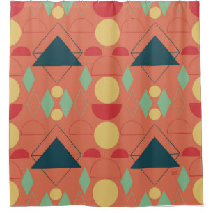Mid Century Mod Orange Geometric  Shower Curtain