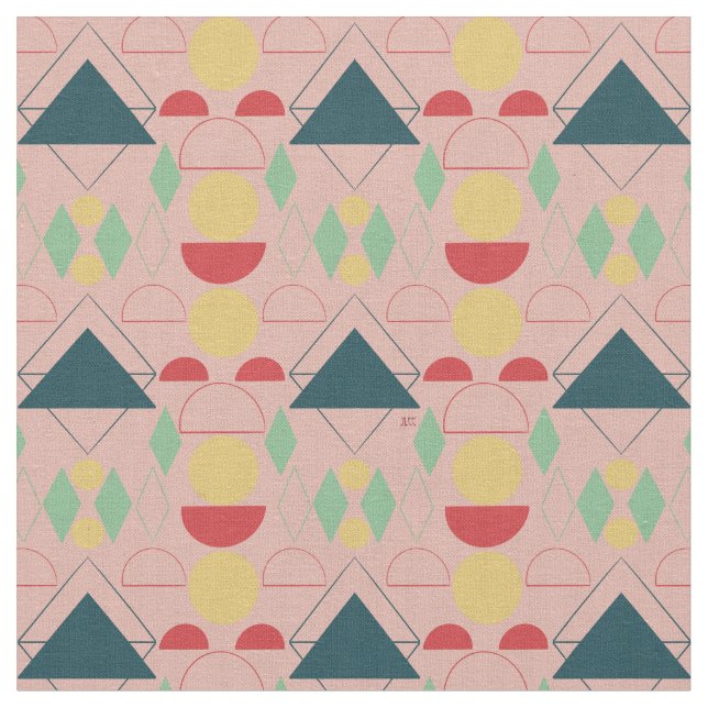 Mid Century Mod Pink Geometric Fabric (Close Up)