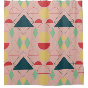 Mid Century Mod Pink Geometric  Shower Curtain