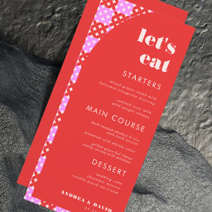 Mid Century Mod Pink & Red Let's Eat Wedding Menu