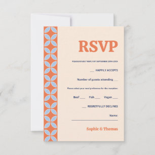 Mid Century Mod Retro Wedding Apricot, Blue RSVP Card