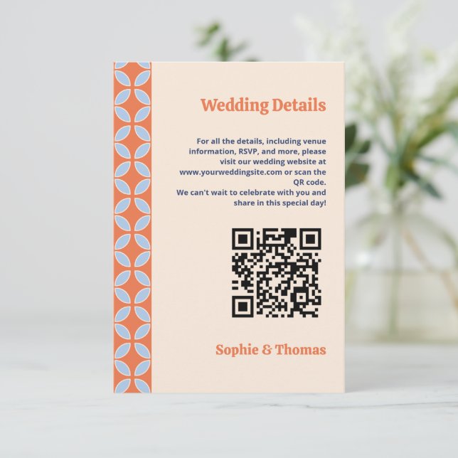 Mid Century Mod Retro Wedding Details Apricot Blue Enclosure Card (Standing Front)