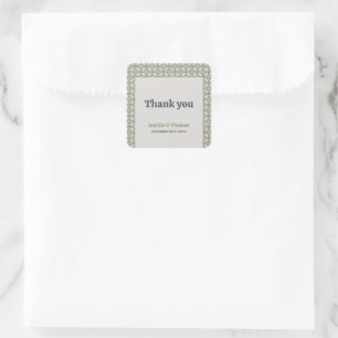 Mid Century Mod Retro Wedding Green Thank You Square Sticker