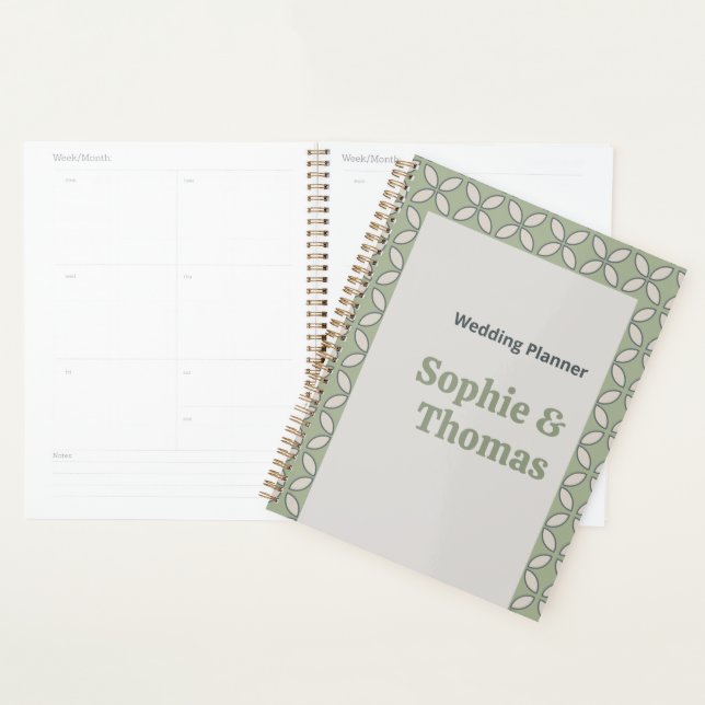 Mid Century Mod Retro Wedding Olive Green Planner (Display)