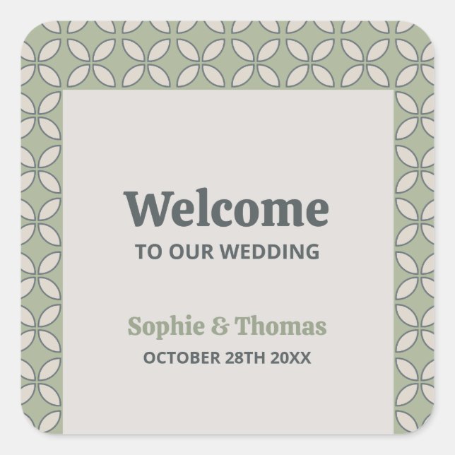 Mid Century Mod Retro Wedding Olive Green Square Sticker (Front)