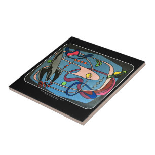 Mid Century Mod Space is the Place painting on a Tile