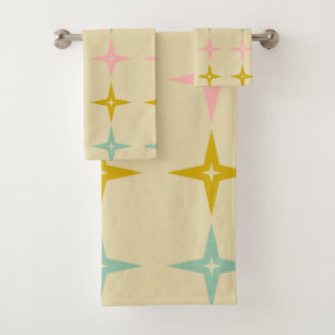 Mid Century Mod Stars in Vintage Colours Bath Towel Set
