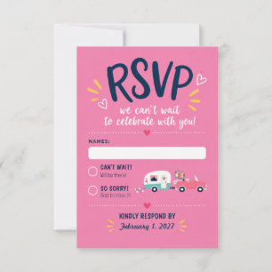 Mid-Century Mod Trailer Hitched Pink Wedding RSVP Card