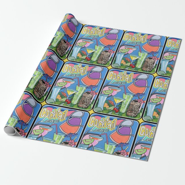 'Mid Century Mod Tropical Tiki Lounge' painting on Wrapping Paper (Unrolled)
