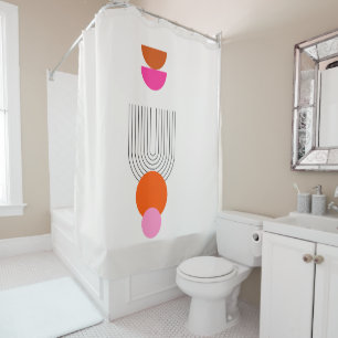 Mid Century Modern 03 Abstract Arch Pink Orange Shower Curtain
