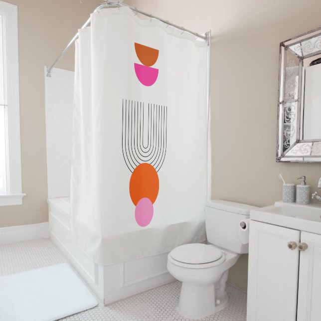 Mid Century Modern 03 Abstract Arch Pink Orange Shower Curtain (In Situ)