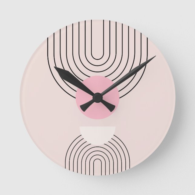 Mid Century Modern 06 Blush Pink Boho Arch Round Clock (Front)