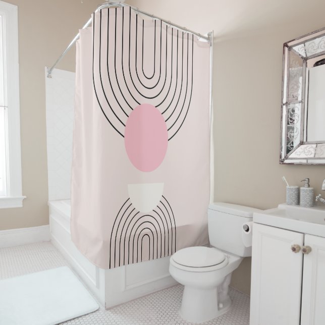 Mid Century Modern 06 Blush Pink Boho Arch Shower Curtain (In Situ)