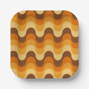 Mid Century Modern 1970s Wavy Stripe Pattern Paper Plate