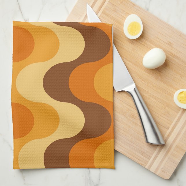 Mid Century Modern 1970s Wavy Stripe Pattern Tea Towel (Quarter Fold)