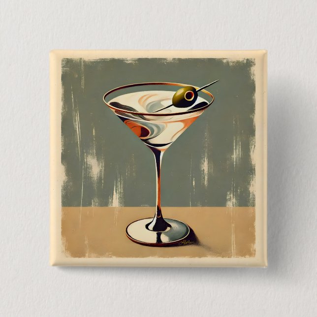 Mid Century Modern 1 Olive Martini Painting 15 Cm Square Badge (Front)
