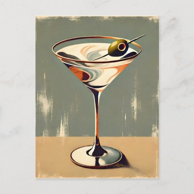 Mid Century Modern 1 Olive Martini Painting Postcard (Front)