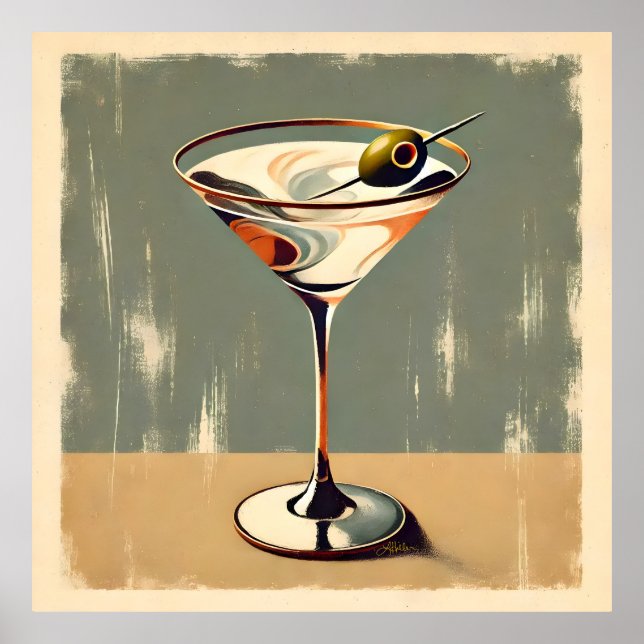 Mid Century Modern 1 Olive Martini Painting Poster (Front)