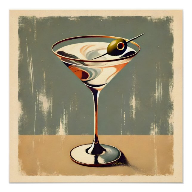 Mid Century Modern 1 Olive Martini Painting Poster (Front)