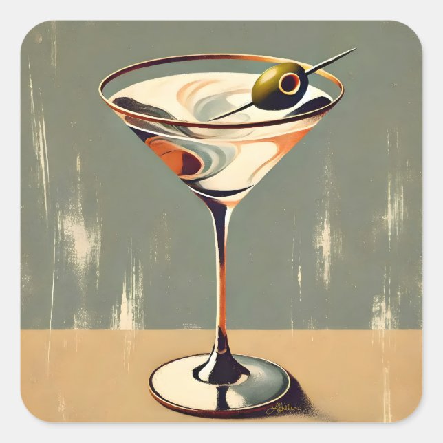 Mid Century Modern 1 Olive Martini Painting Square Sticker (Front)