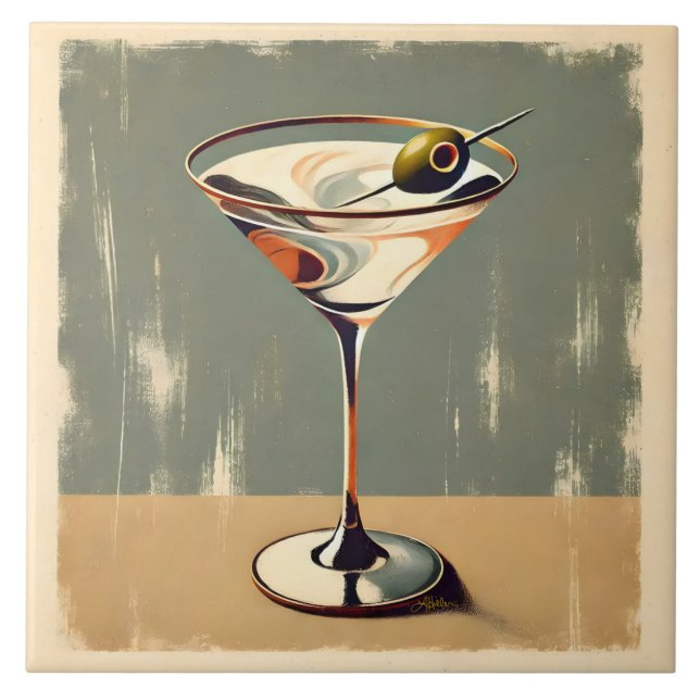 Mid Century Modern 1 Olive Martini Painting Tile (Front)