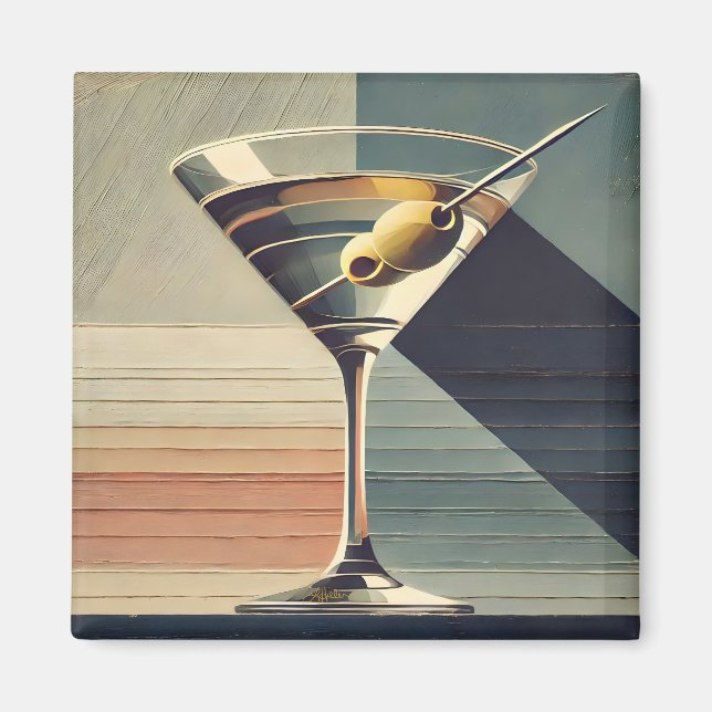 Mid Century Modern 2 Olive Martini Cocktail Hour Magnet (Front)