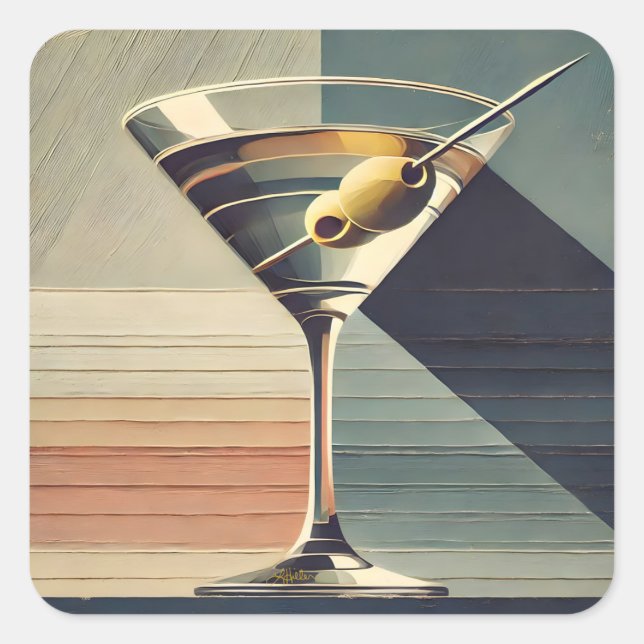 Mid Century Modern 2 Olive Martini Cocktail Hour Square Sticker (Front)