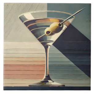 Mid Century Modern 2 Olive Martini Cocktail Hour Tile