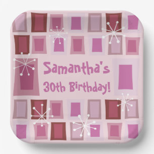 Mid Century Modern 30th Birthday Pink Paper Plate