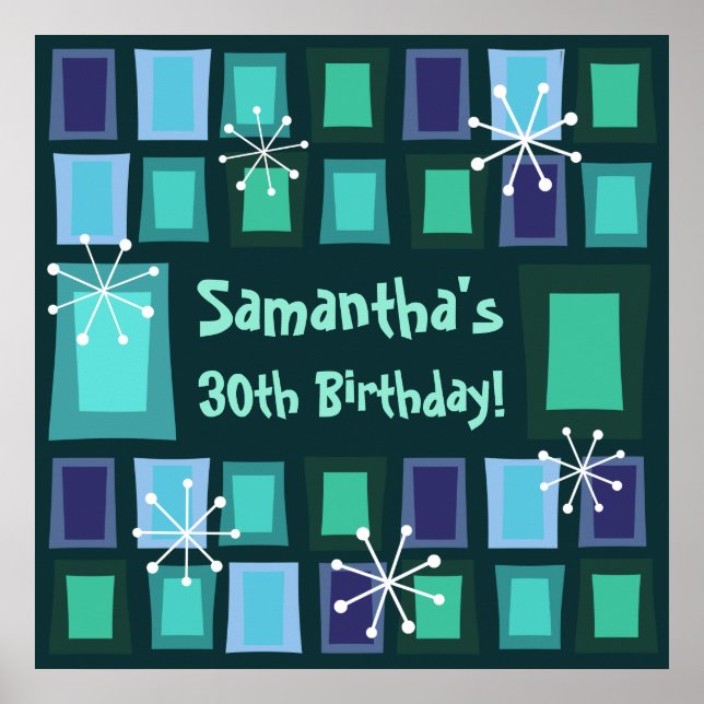 Mid Century Modern 30th Birthday Teal Poster (Front)