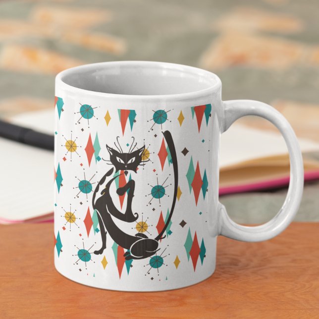 Mid Century Modern 50s Black Cool Cat  Coffee Mug (Creator Uploaded)