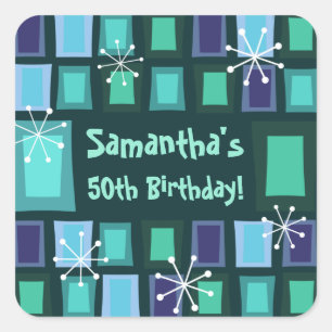 Mid Century Modern 50th Birthday Teal Square Sticker