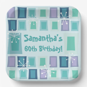 Mid Century Modern 60th Birthday Aquamarine Paper Plate