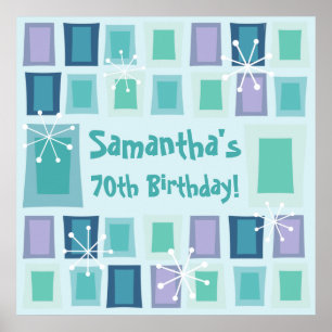 Mid Century Modern 70th Birthday Aquamarine Poster