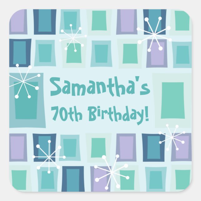Mid Century Modern 70th Birthday Aquamarine Square Sticker (Front)
