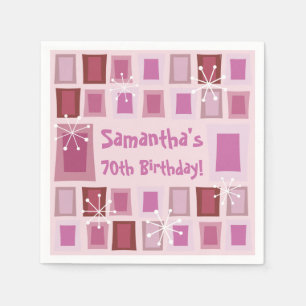 Mid Century Modern 70th Birthday Pink Napkin