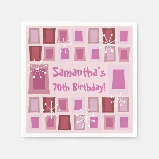 Mid Century Modern 70th Birthday Pink Napkin (Front)