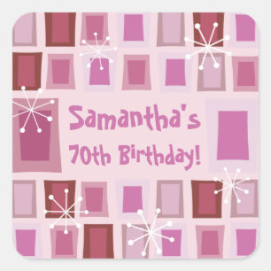 Mid Century Modern 70th Birthday Pink Square Sticker