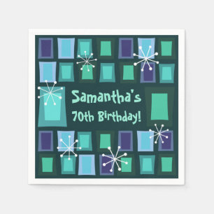 Mid Century Modern 70th Birthday Teal Napkin