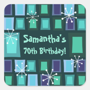 Mid Century Modern 70th Birthday Teal Square Sticker
