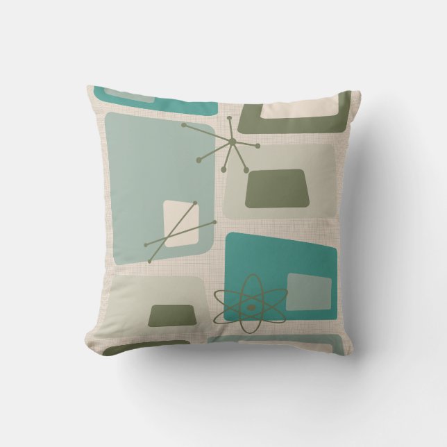Mid Century Modern Abstract 18 Green, Grey Cushion (Front)
